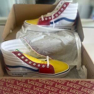 Retro Vans Sneakers, 9.5 male (11 women), White, Yellow, Red, Green. New w/box
